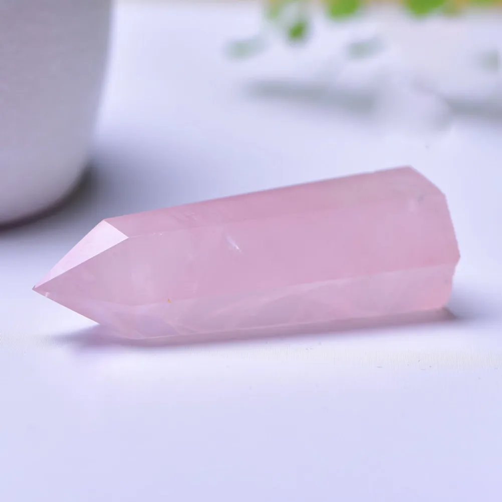 Pink Quartz Six-Sided Crystal Points Healing Chakra Stones Self-Standing Faceted Wands Carved Energy Charged