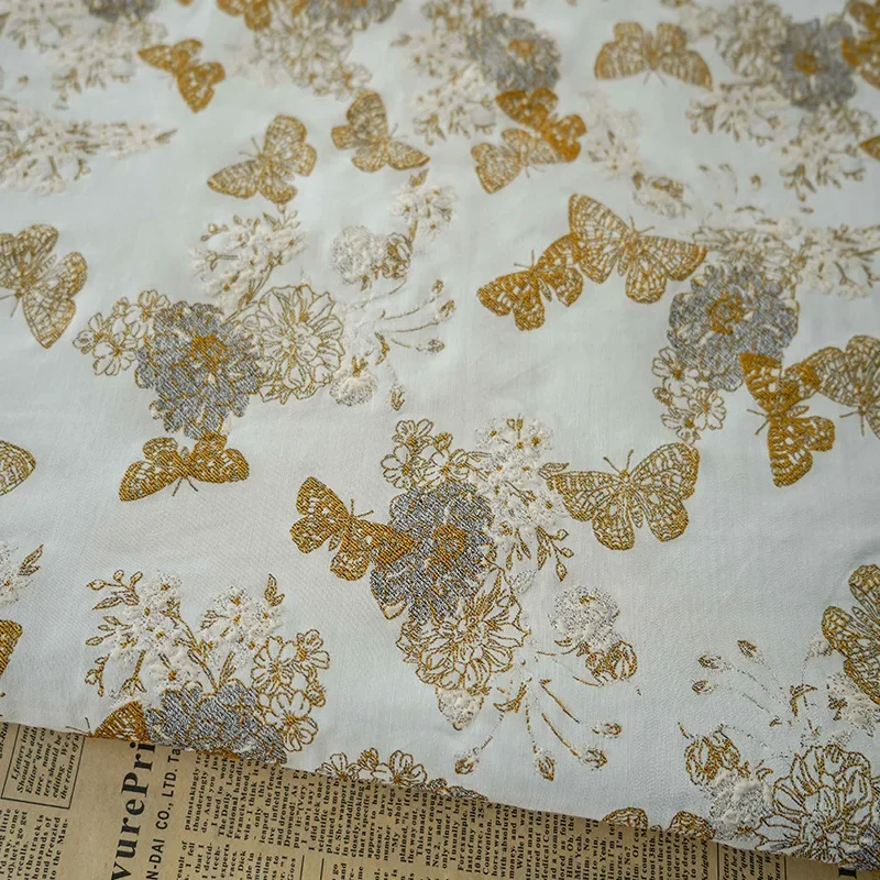 Golden Silk Yarn-dyed Jacquard Fabric Spring Autumn Butterfly Women's Luggage Fashion Sewing Wholesale Cloth by the Meter Soft