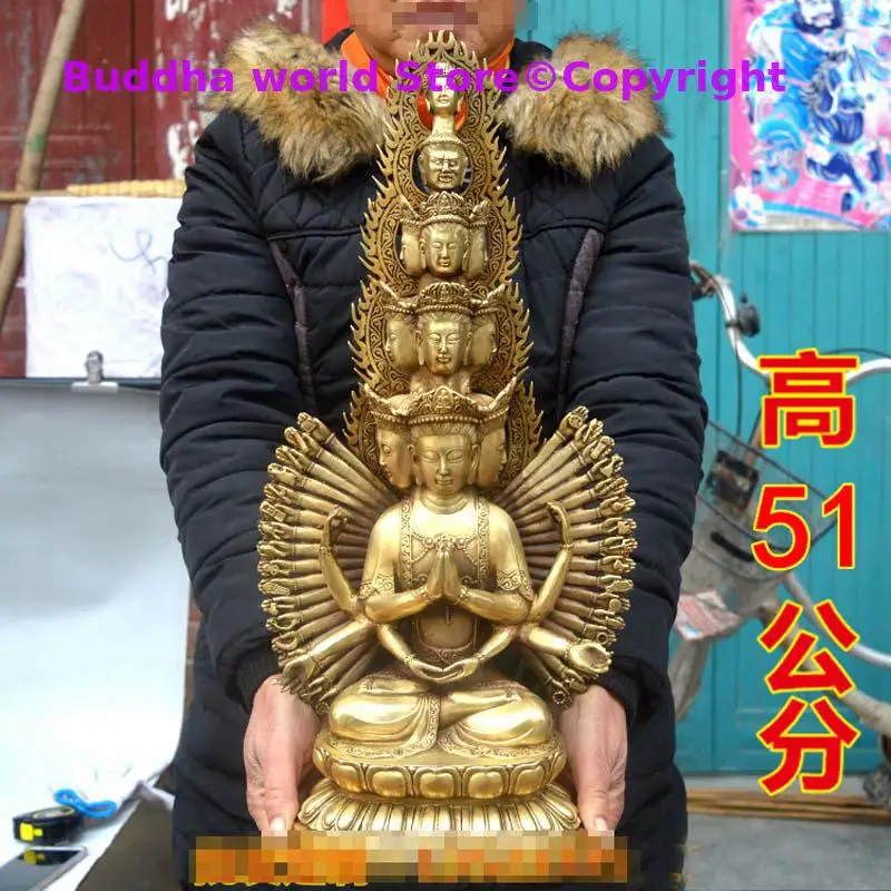 50cm huge Southeast Asia HOME Family safety healthy Effective protection copper Thousand-hand Bodhisattva Guanyin buddha statue