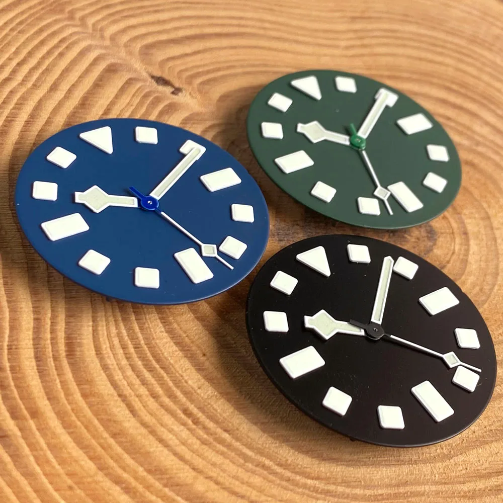 Watch Part Accessories Black/Green/Blue Dial Hands Baton Square Index Green Luminous 29mm Fit for NH35 NH36 ETA PT5000 Movement - Image 2