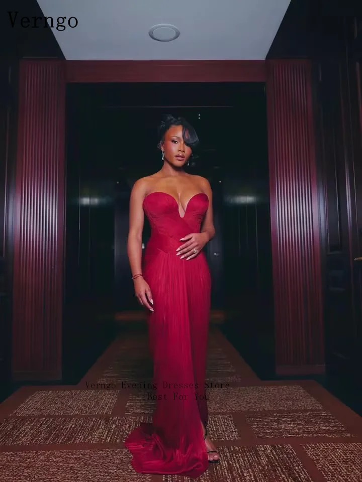 

Verngo Red Chiffon Shiny Evening Dress Sweetheart Mermaid Prom Gown Women Sexy Side Slit Maxi Evening Party Gown Customized