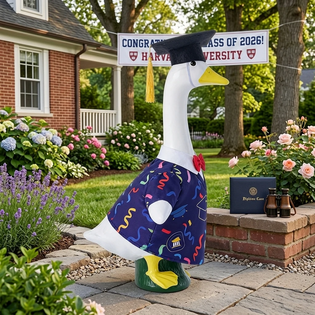 Graduation Porch Goose Outfits Lawn Goose Clothes Graduate Cap and Gown Stoles Geese Outfit for Geese Statue Outdoor Patio