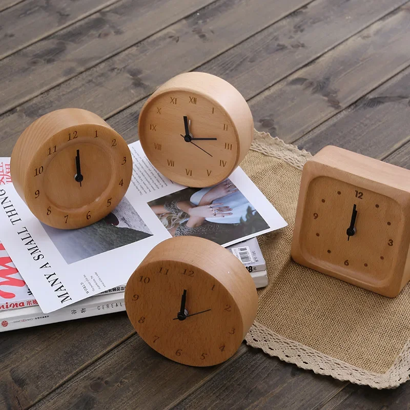 Beech wood alarm clock, simple home furnishings, study, bedside clock
