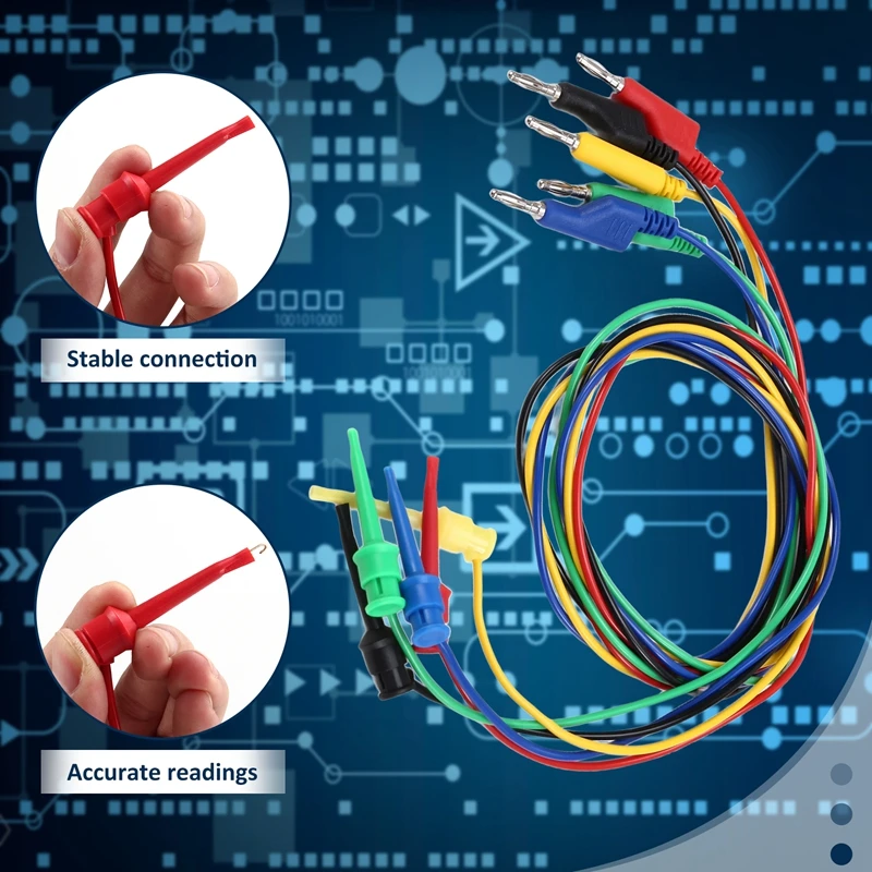 Pince à crochet de test pour les gels empilables, kit de prise de plomb de test, câble de multimètre, fil de ligne pour les tests électriques, 4mm, 5 pièces