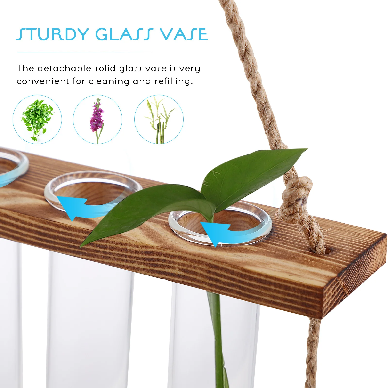 

Hanging Propagation Station Water Culture Set Double-Layer Wood Rack Glass Test Tube Plant Holder Office Home Wall Decoration