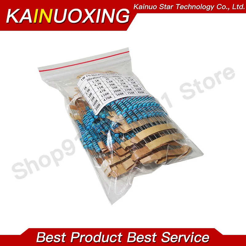 300PCS 30 Values Each 10PCS 1W 1% High Precision Metal Film Resistor Assorted Kit 1K-820K Ohm Electronic DIY Resistance Set