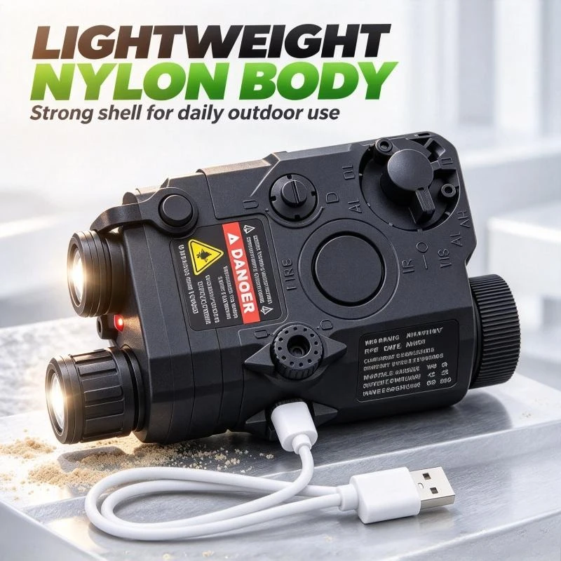 Nylon Multi-Function Light Module with Green Beam, Red LED, Rechargeable Built-in Battery, Fit Standard Rail, Outdoor Accessory