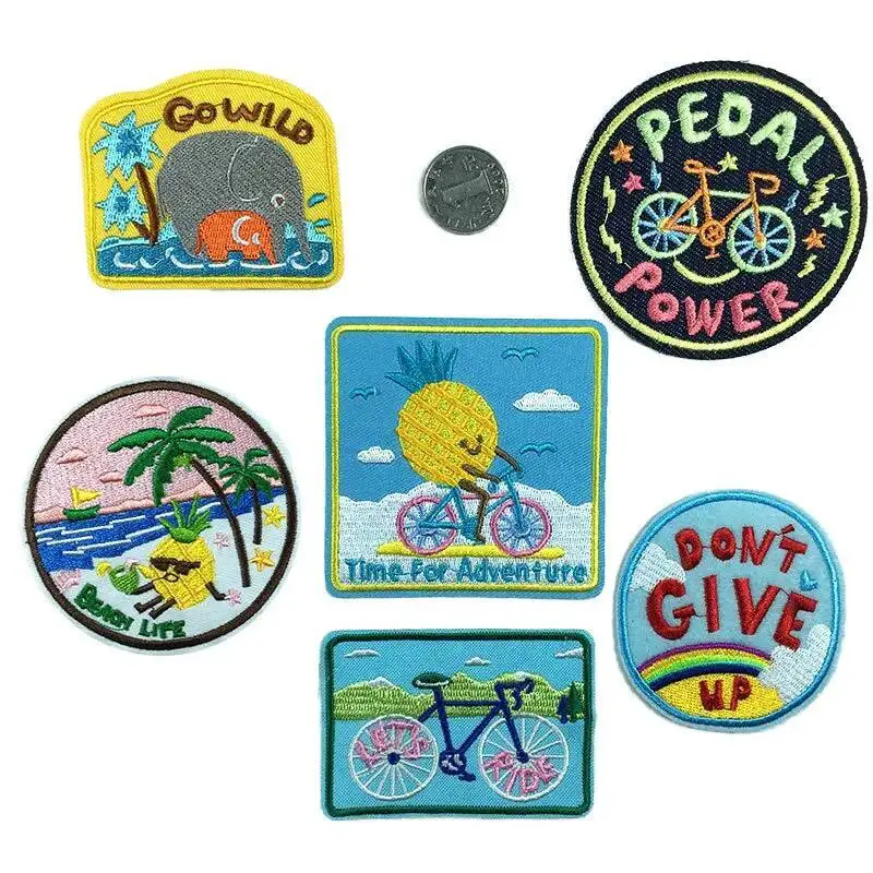 Outdoor cycling clothing DIY Iron On patches bicycle UFO beach animal embroidery stickers washable badge accessories