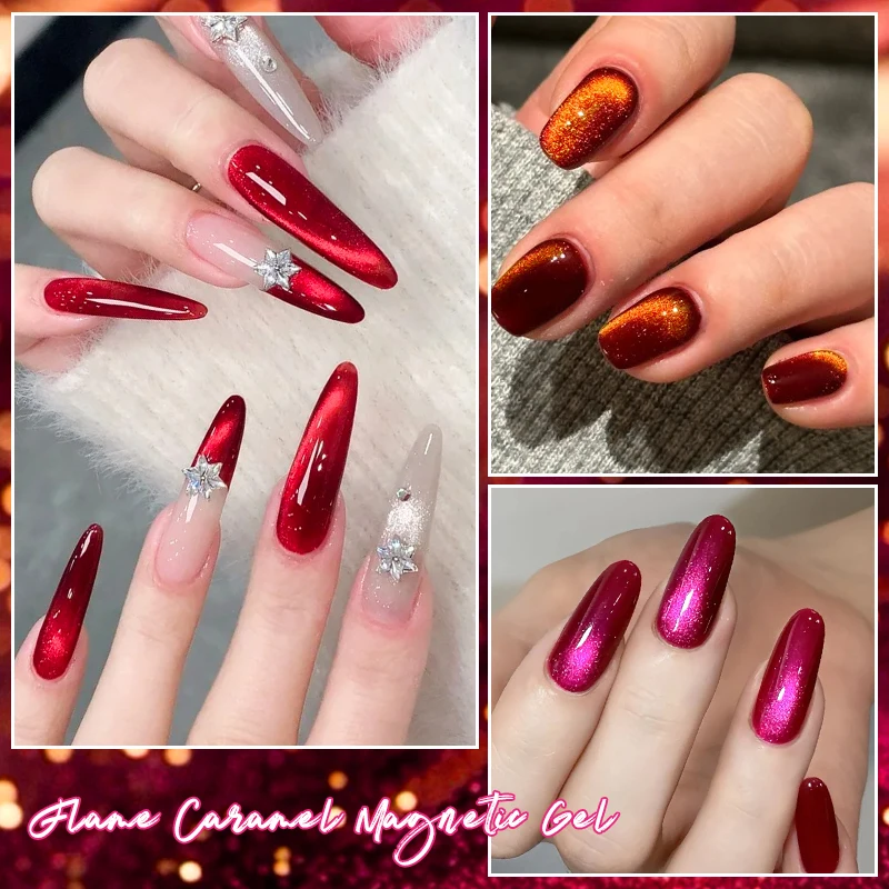 9 pz Rosso Glitter Gatto Gel Magnetico Smalto Set Vino Rosso Caffè Marrone Semi Permanente Soak Off Gel UV Vernice Unghie Artistiche Manicure
