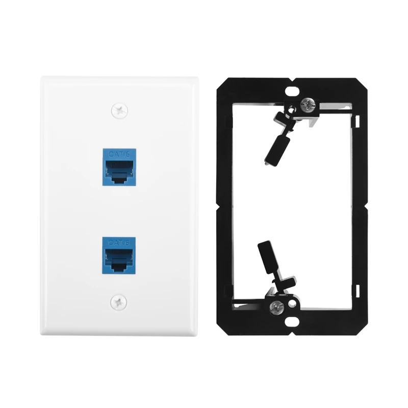 

Ethernet Wall Plate with Low Voltage Mounting Bracket,Single Gang 2 Port Cat6 Keystone Ethernet Cable Wall Outlet