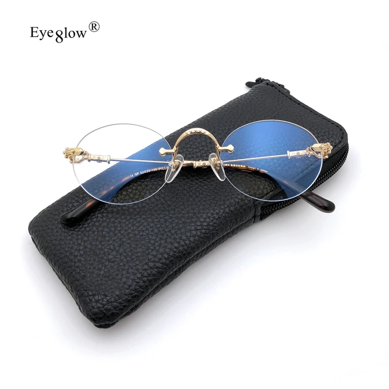 Japanese Titanium Rimless Eyeglass Frame Hearts Retro Oval Optical Reading Glasses for Women's Luxury Designer Sunglasses Pills