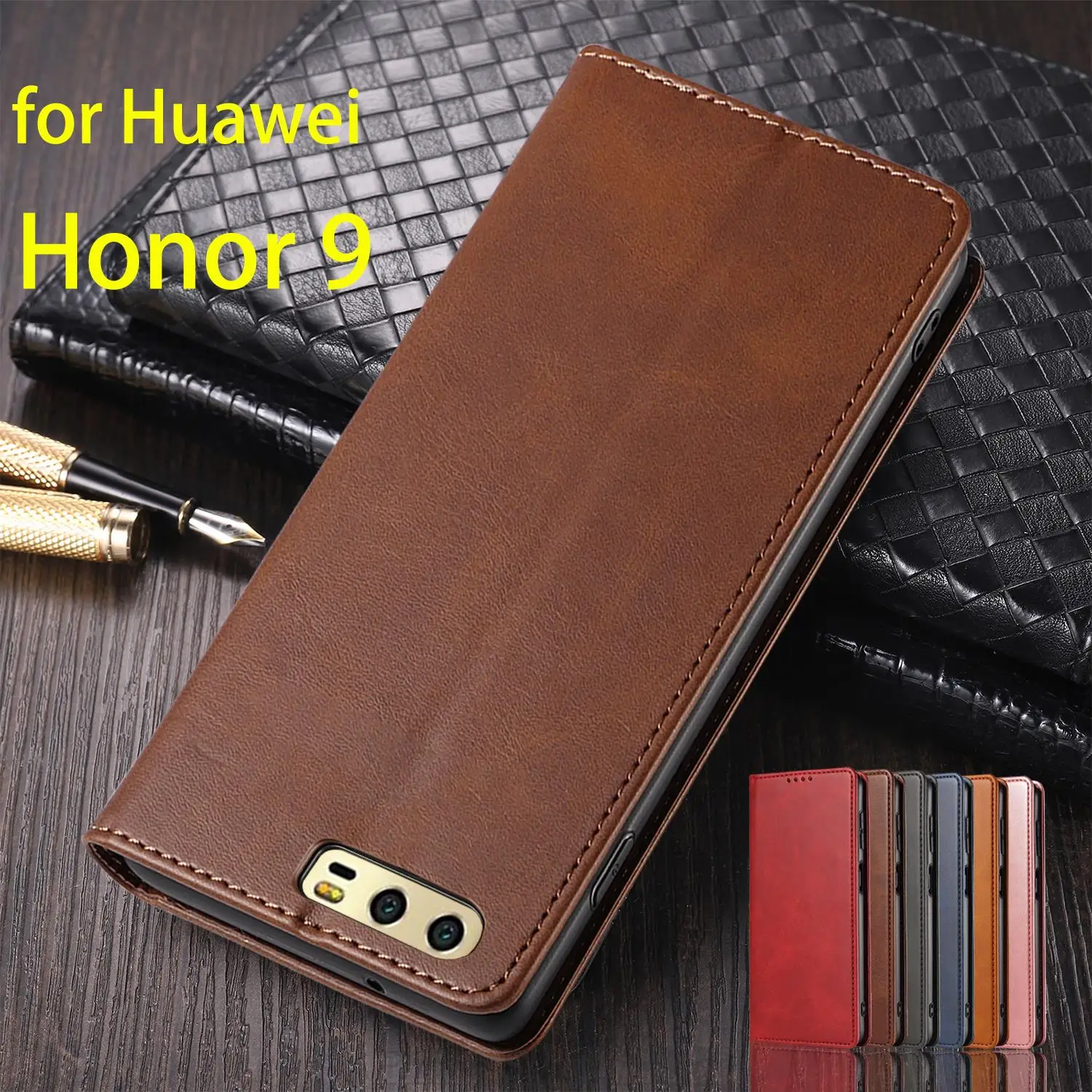 Magnetic Attraction Cover Leather Case for Huawei Honor 9 Honor9 STF-L09 Flip Case Card Holder Holster Wallet Case Fundas Coque