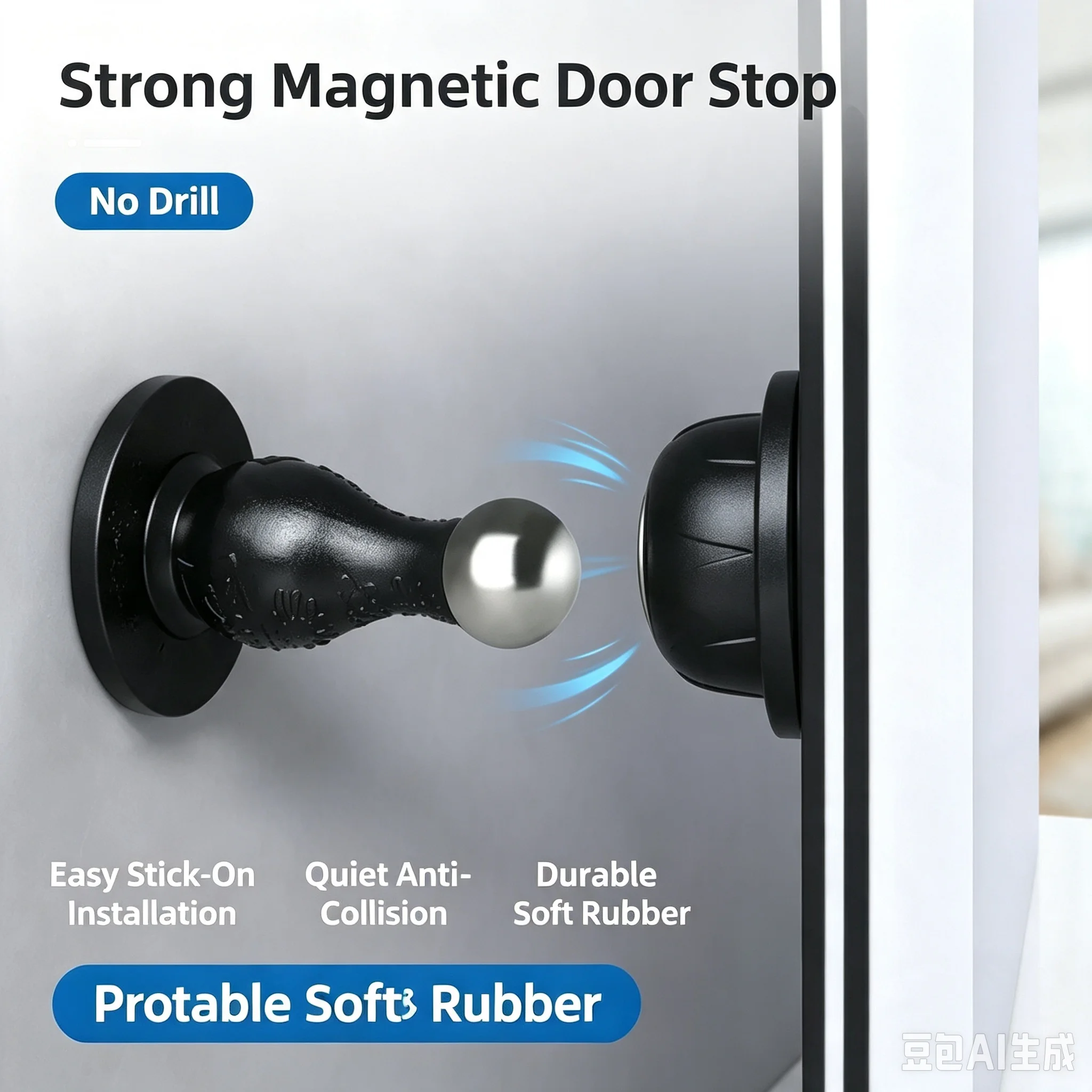 Drill‑Free Strong Magnetic Door Stopper, Silicone Anti‑Collision Floor Door Catch for Bathroom