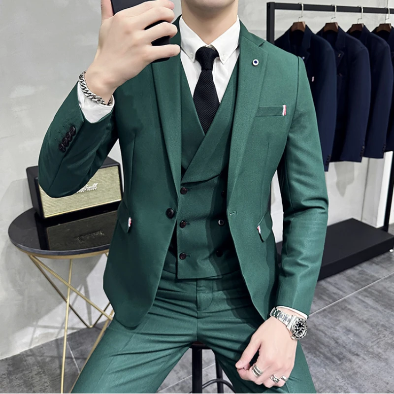 5XL 4XL Fashion New Men Leisure Boutique Business Solid color Suit Vest Pants 3 Pcs Set Casual Dress Blazers Jacket Coat Trosers