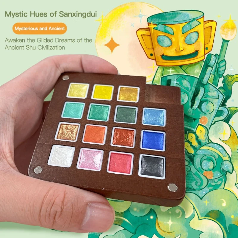 

Набор перламутровых акварельных красок, 15-цветные акварельные краски, портативная деревянная коробка, профессиональная для художников, иллюстраций, рисования