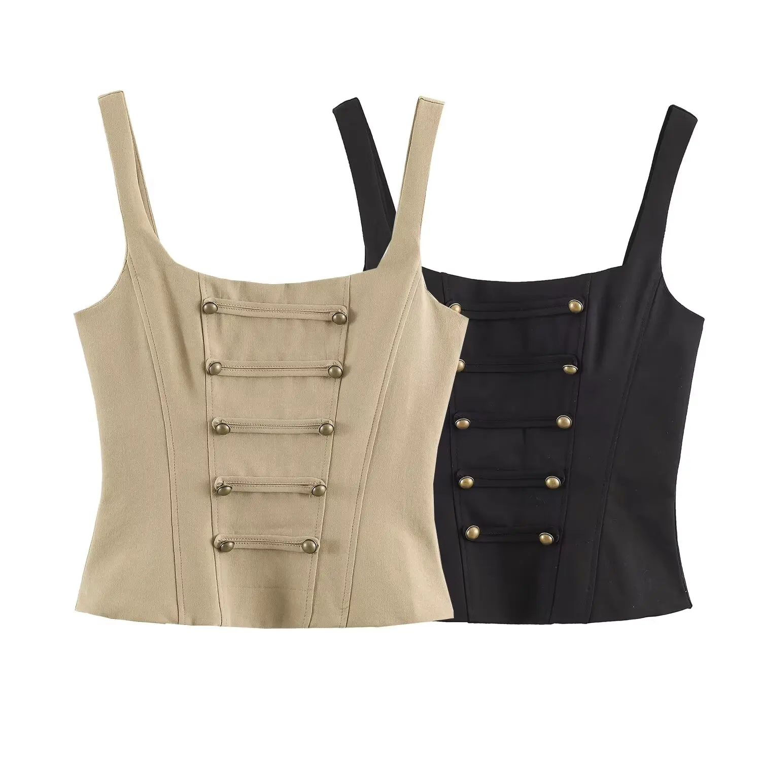 Women Trendy Sexy Sling Tops Summer Female Fashion Vintage Buttons Slim Camisole Lady High Street Holiday Chic Tight Vest Tops