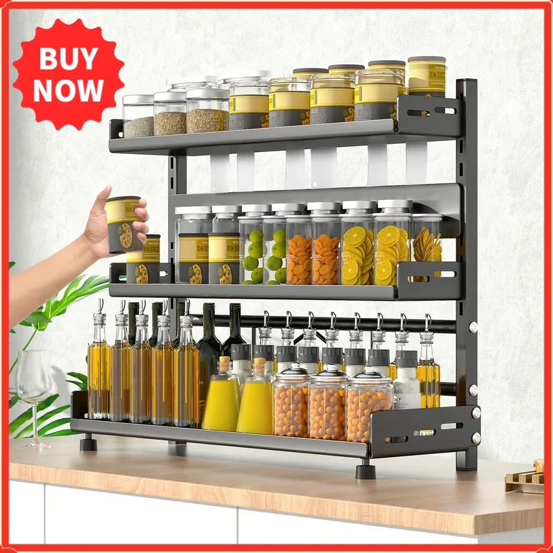 Kitchen Appliances Storage - رف تخزين توابل بثلاث طبقات للطاولة،
