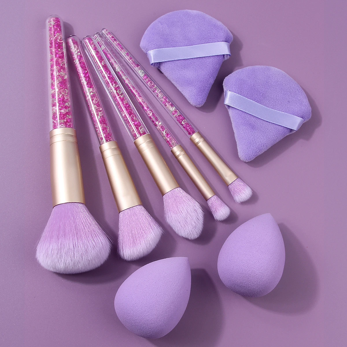 9本の繊細で柔らかいメイクブラシセット＆高弾性、水膨張メイクスポンジエッグ、三角パウダーパフ