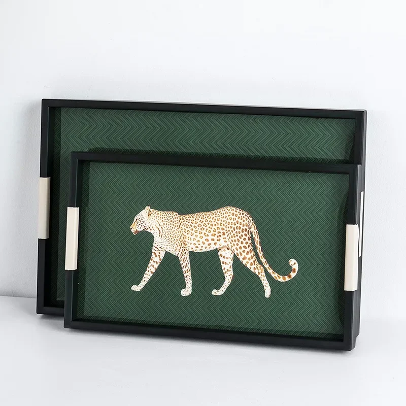 

Luxury Leopard Print Tray, Acrylic Animal Pattern Decor Tray for Vanity & Coffee Table, Modern Home Fragrance Desktop Display