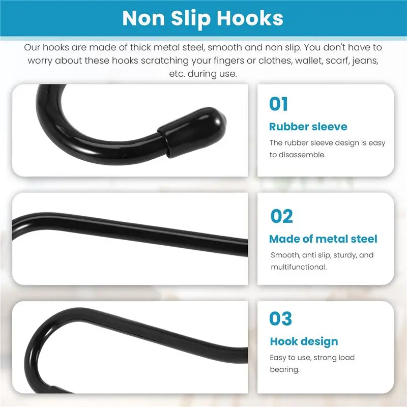 HLZS-12 Pack 6 Inch Large Heavy Duty S Hooks For Hanging, Non Slip Rubber Coated S Hooks,Steel Metal Hooks For Hanging