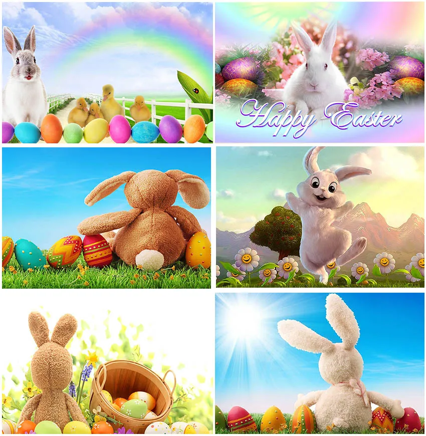 

Spring Natural Scenery Easter Rabbit Rainbow Backgrounds Green Grass Photography Floral Sunshine Eggs Baby Shower Backdrops