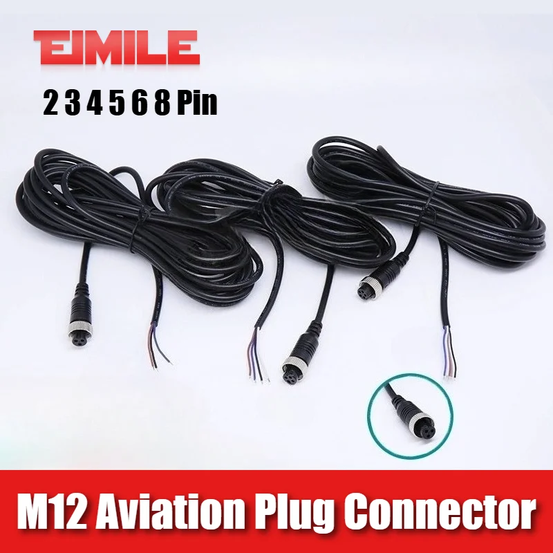 M12 2 3 4 5 6 8 Pin Aviation Plug Connector Male Female Waterproof Sensor A-type Straight Head with Plug PVC Signal Line 0.2-10M