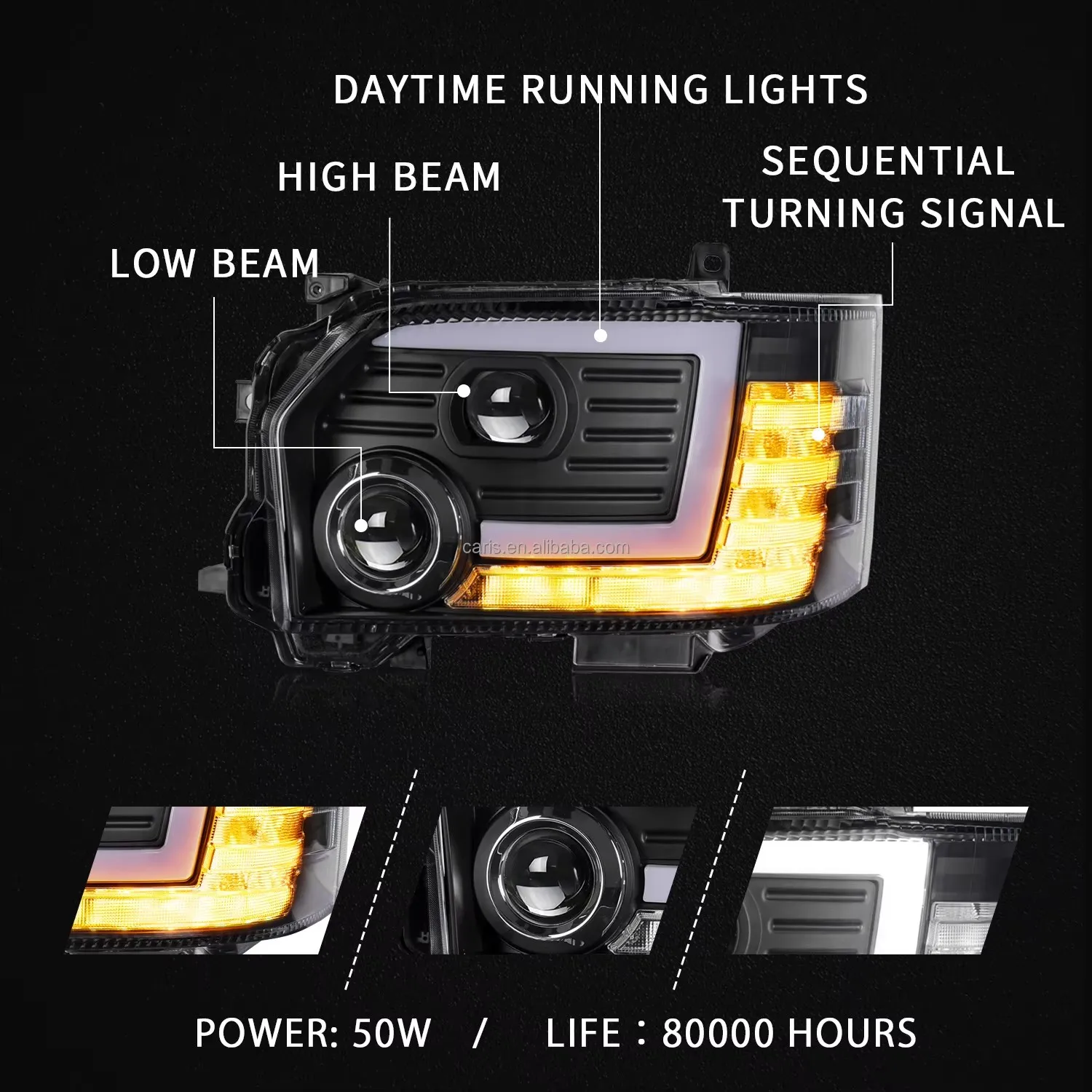 Archaische LED-Autoscheinwerfer für Hiace 200-Serie 2014–2018, Scheinwerfer mit dynamischem Lauflicht, DRL-Scheinwerfer
