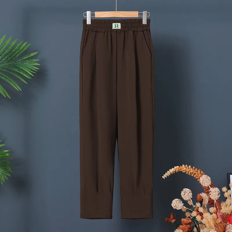 2023 Cotton Linen Ankle Length Pants Women Spring Summer Casual Harem Trousers Black White Elastic Waist Loose Pants