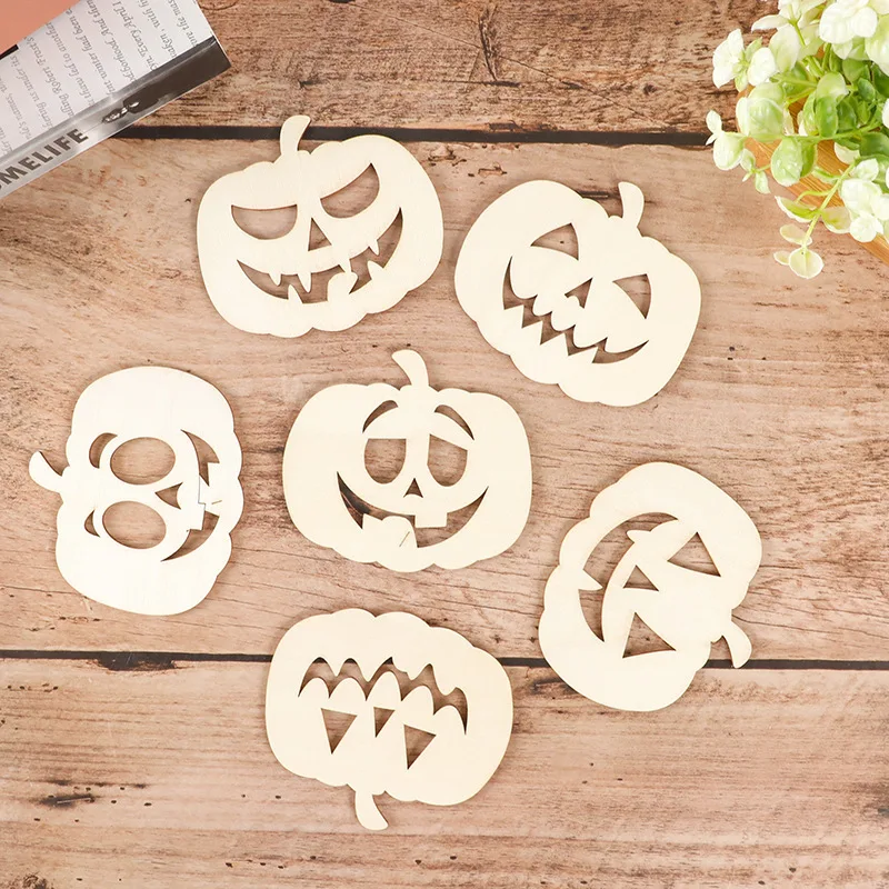 6 pz/set zucca in legno artigianato appeso divertente ornamento di zucca per la festa di Halloween decorazioni per la tavola di casa bambini regali