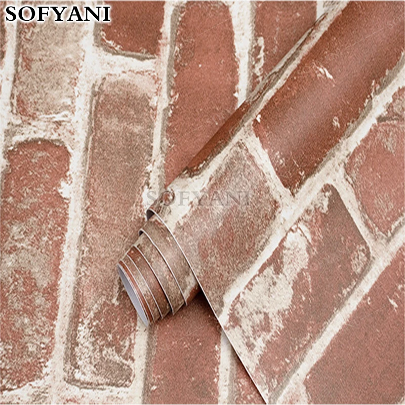 Retro antique brick pattern brown red brick/gray brick PVC self-adhesive wallpaper, used for home decoration vinyl film stickers