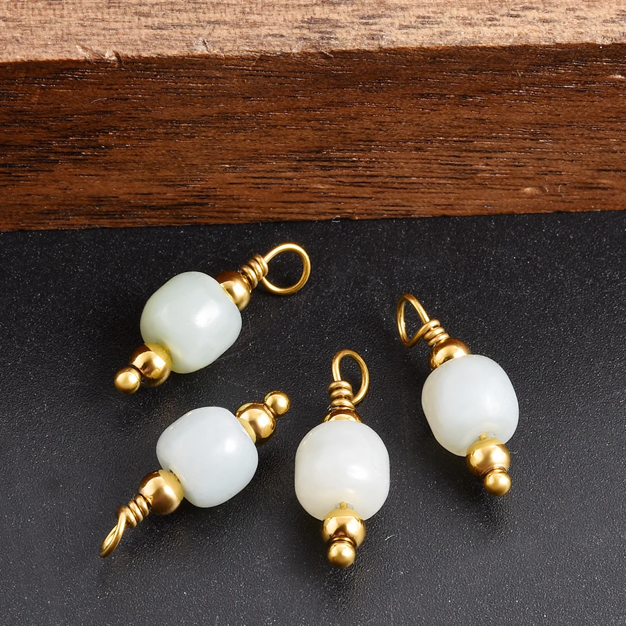 2 Stück natürliche Perlen-Steinanhänger für Schmuckherstellung, Vintage-Ethno-Anhänger, Obsidian, Blaustein, Tigerauge, Charm-Materialien – Detail 20
