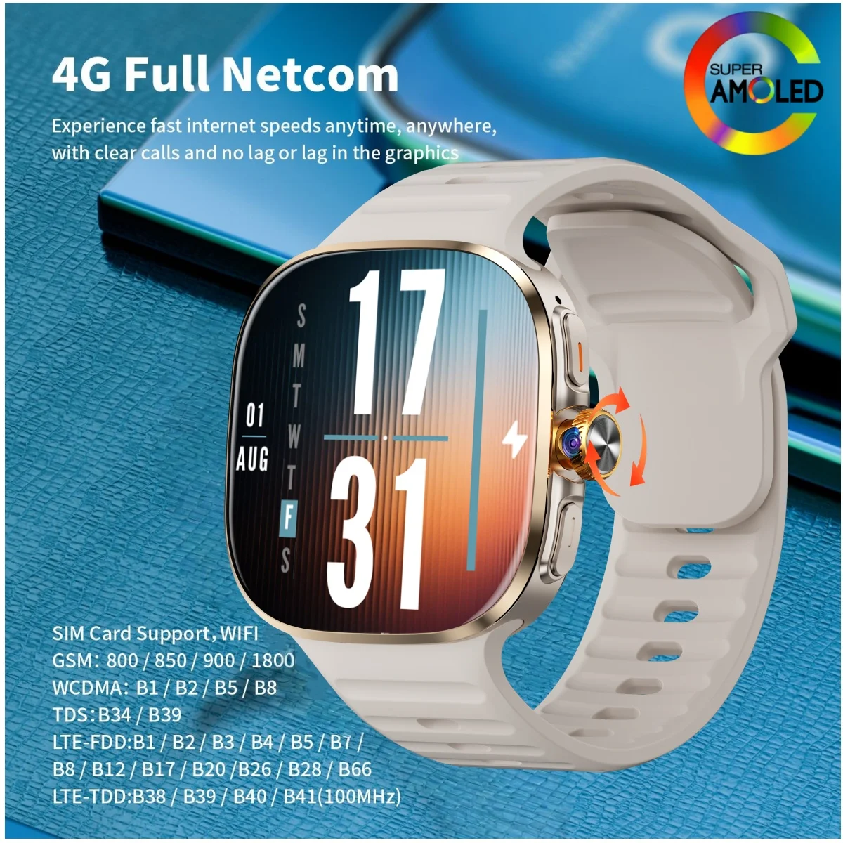 

M99 Original Smartwatch with 2.4 Inch AMOLED Screen 4G/5G SIM Card Slot GPS WiFi 190° Rotating Camera Android 10.0 Gaming Watch