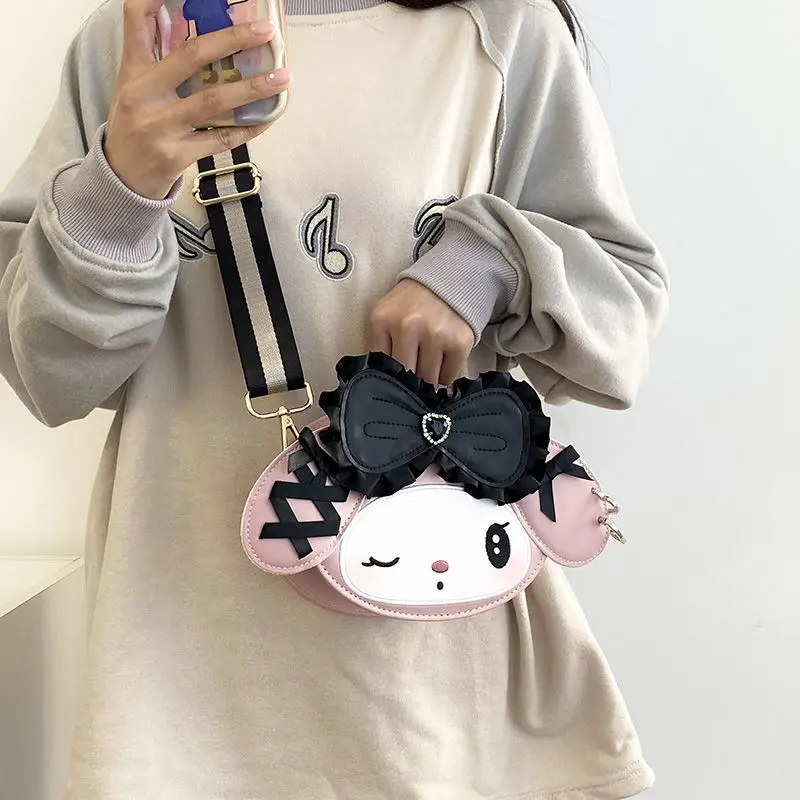 New Sanrio Three-Dimensional Bow Kuromi Cross-Body Bag Kawaii My Melody Student Versatile Pu Leather Cartoon Bag Girlfriend Gift