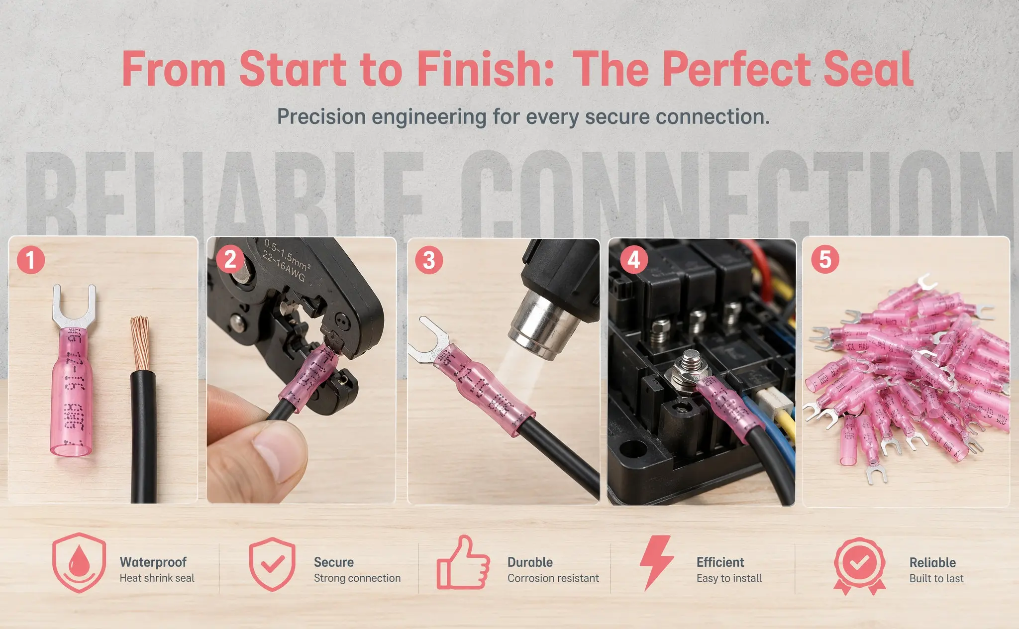 100Pcs Waterproof Pre Insulated Fork Terminals Crimp on Wire Connectors U Shaped Electrical Terminal Connectors for Automotive