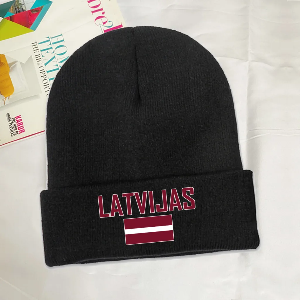 Latvia Country Flag Top Print Men Women Unisex Knitted Hat Winter Autumn Beanie Cap Warm Bonnet