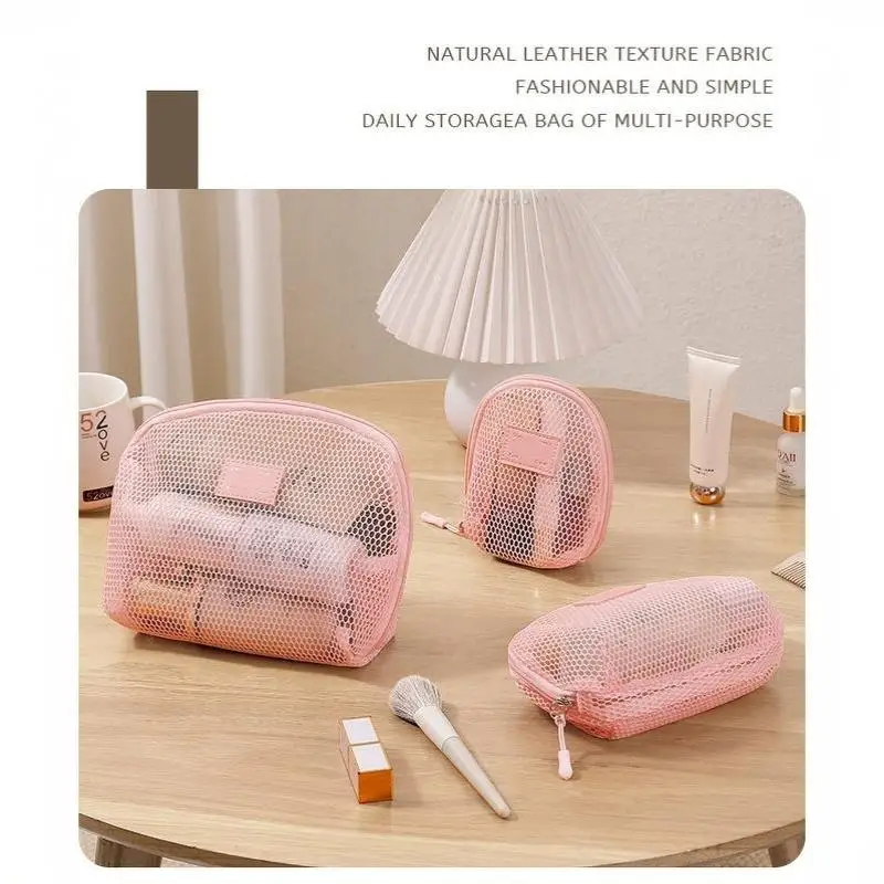 Atmungsaktive Mesh-Kosmetiktasche, Mehrzweck-Netzbeutel mit Reißverschluss, Reise-Toilettentasche für Damen, Organizer für Lippenstift und Hautpflege – Detail 20