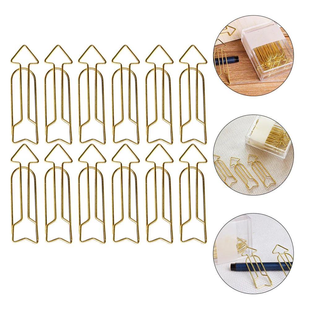 12pcs 12 Golden Clips Metal Bookmark Pins Elegant Color Note Office Folders Paper Arrow Shape Clips File Accessories