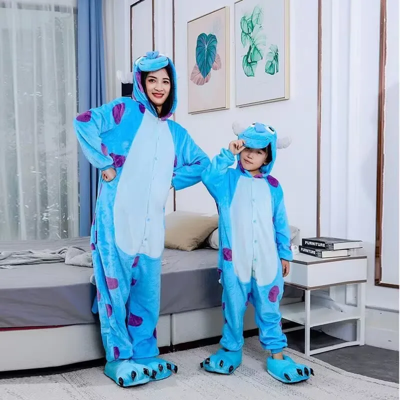 Autumn and Winter Flannel Thermal One-piece Pajamas Xmas Cosplay Cartoon Animal Onesies Parent-child Loungewear Kawaii Jumpsuit