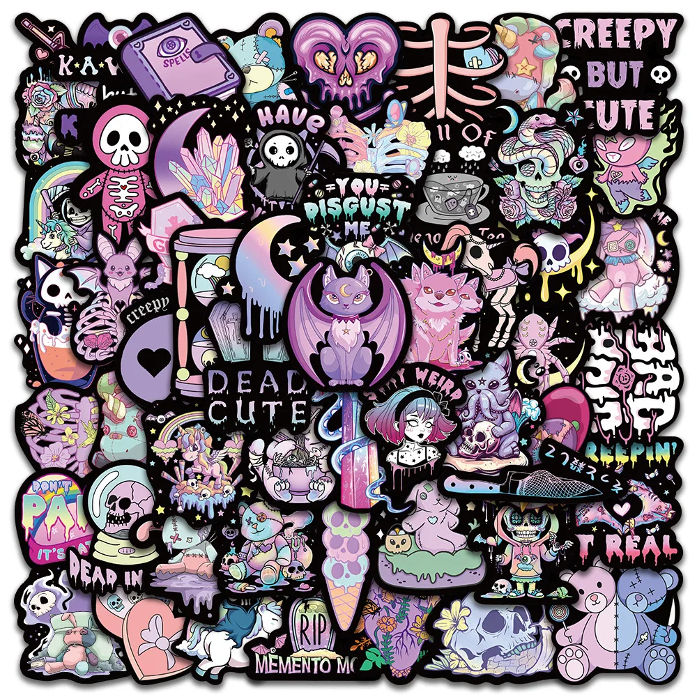 10/30/56pcs Cute Purple Gothic Halloween Skull Cartoon Sticker DIY Laptop Phone Luggage Skateboard Graffiti Decals Fun Kid Toy