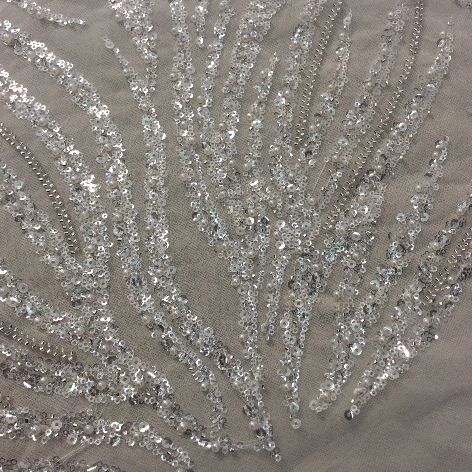 130cm di larghezza 1yard scintillante tessuto di pizzo argentato perline e paillettes abito da sposa da sposa abito fai da te cucito materiale