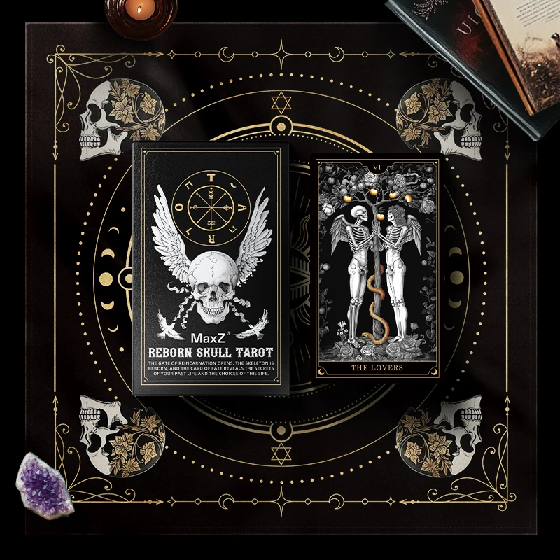 

2025 Premium Skull Black Tarot Original Rider Waite Style Tarot Deck 78 Cards 12x7CM 400g Composite Paper Multilang PDF Guide