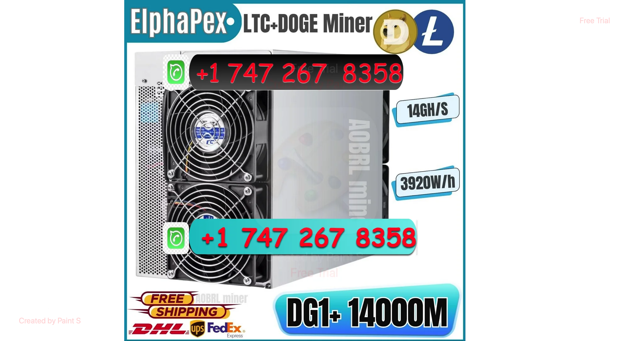 H. GENUINE PROMO BUY 5 GET 3 Free New Elphapex DG1+ 14GH Dogecoin Litecoin Miner 3920 Watts With PSU & Warranty