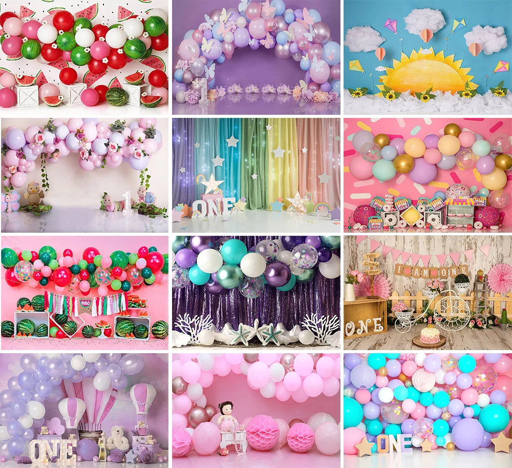 

Фон для студийной фотосъемки с изображением милой девочки торта на 1-й День Рождения Декор Русалка воздушный шар пончик Новорожденный ребен...