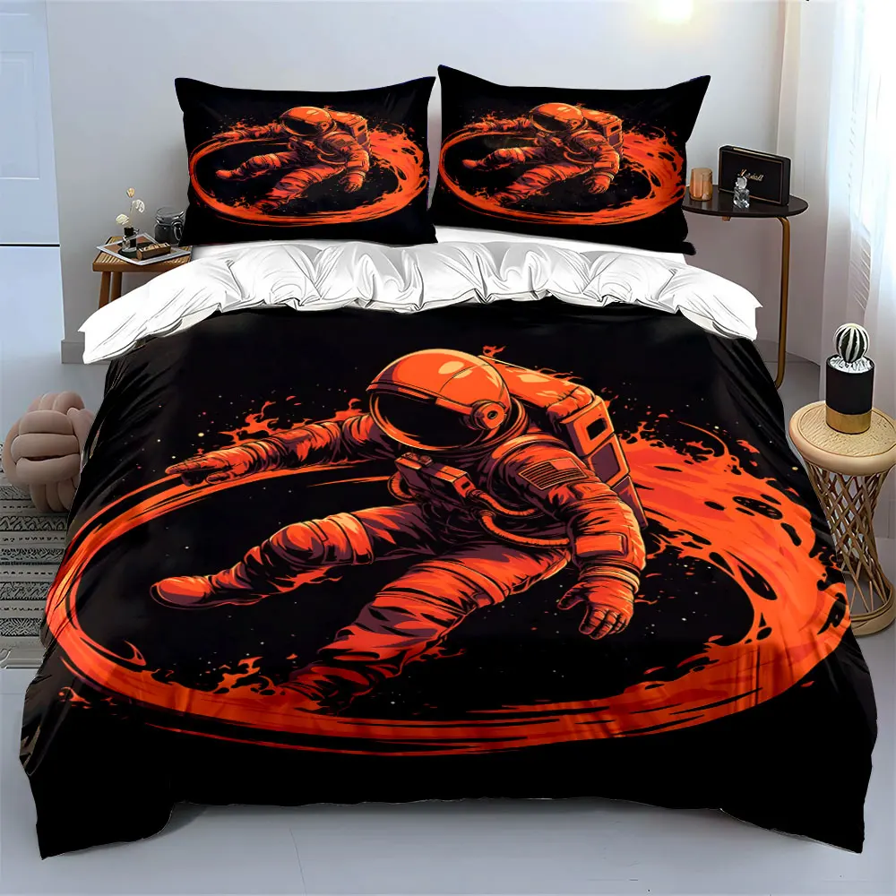Astronaut in Fiery Spacewalk Duvet Cover Set with 3D Printing Design Soft Polyester Bedding Set All-Season Comfort for gifts