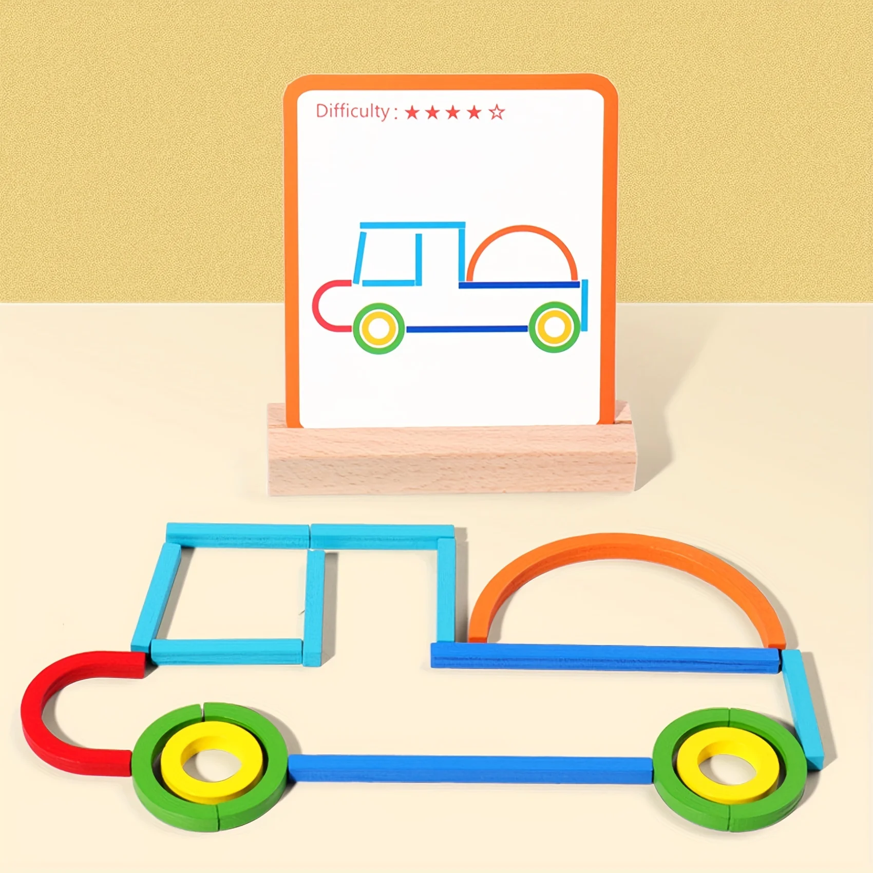 Montessori Sticks and Rings Puzzle Blocks, Jogos de Construção de Cartas para Crianças, Desenvolver habilidades motoras finas, Brinquedo Inteligência