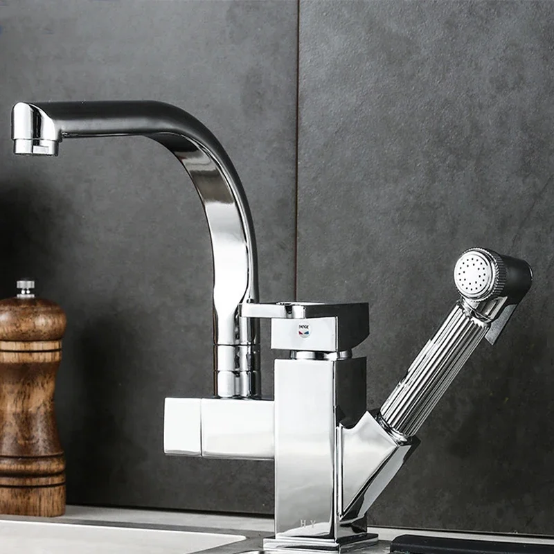 Kitchen Faucet With Spray Gun Single Hole Pull-Out Washbasin Faucet Kitchen Sink Mixer Tap Stream Spray Head Gun Mixer Faucet