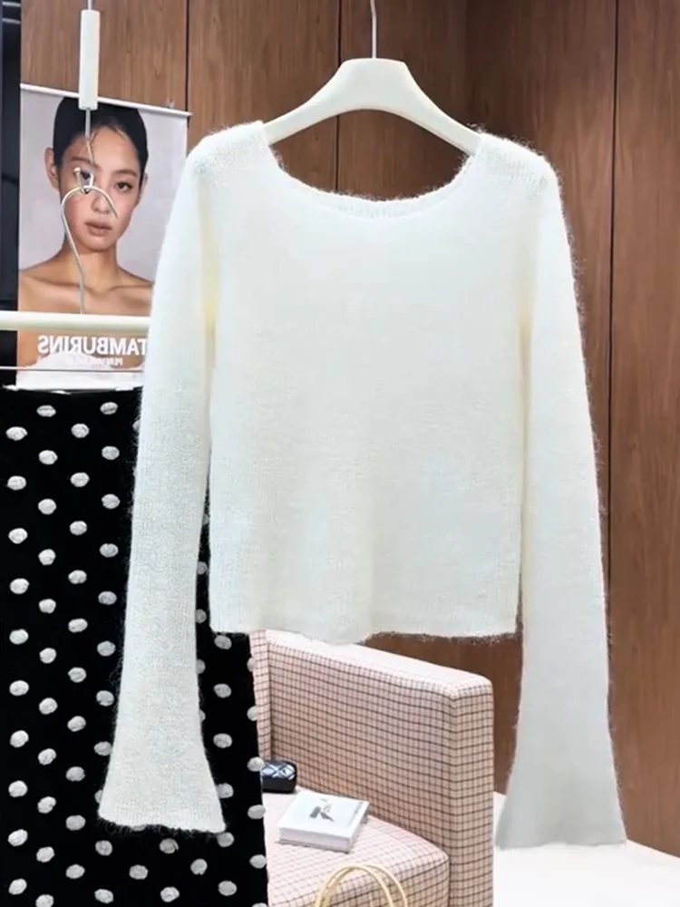 

Мягкий трикотажный топ с круглым вырезом, осенняя новинка, универсальный, стройнящий, для женщин, комфортный, длинный рукав...