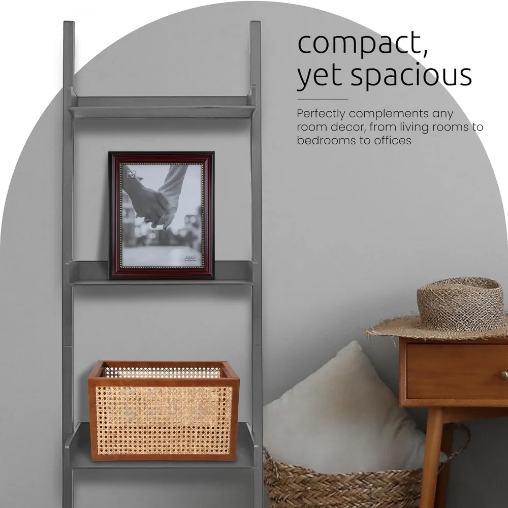 5-Tier Leaning Ladder Shelf, 67" Tall Storage Rack for Home Office, White - Easy Assembly