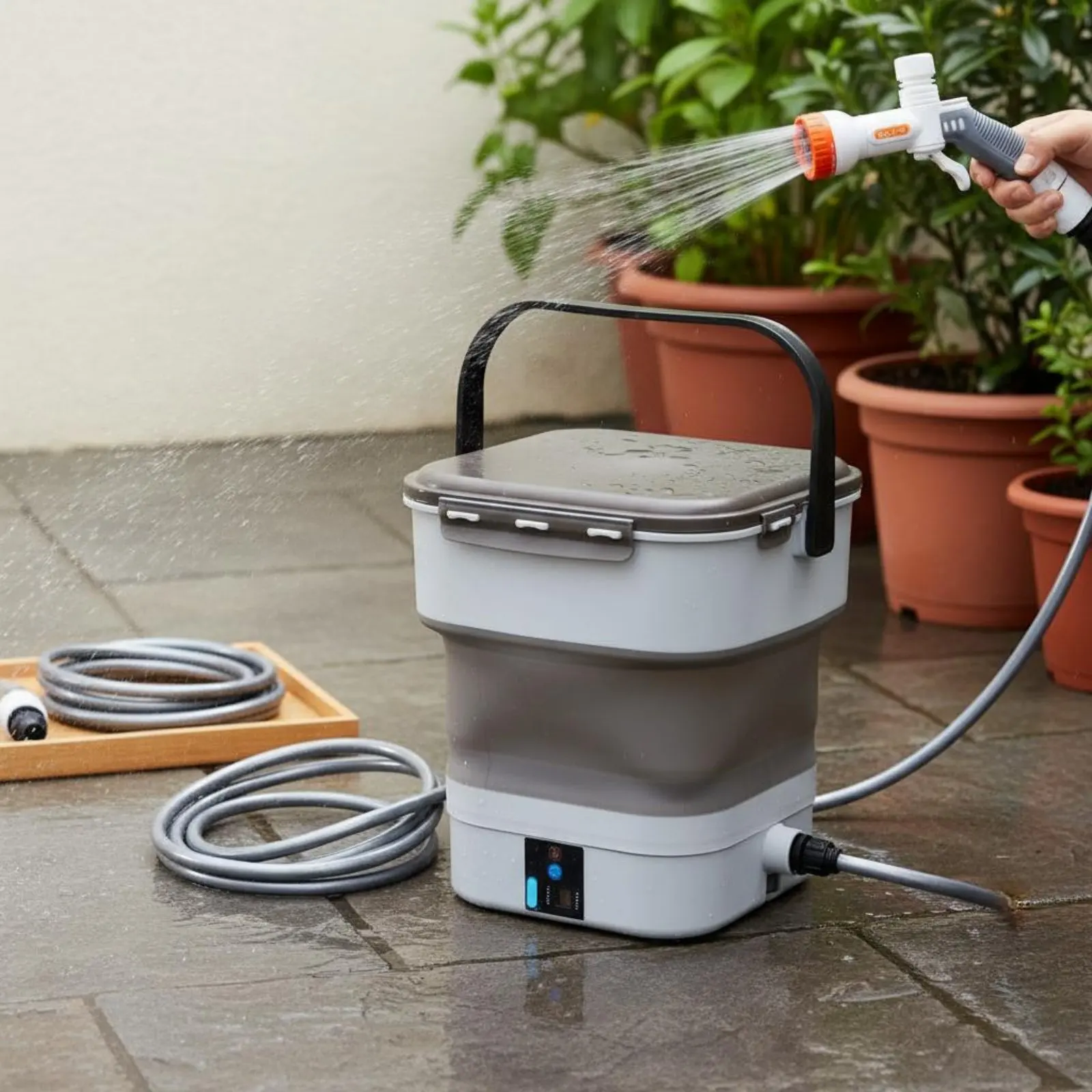 

Battery Powered Pressure Washer Versatile Foldable Water Spray Device Outdoor Equipment No Faucet Required for Car Washing
