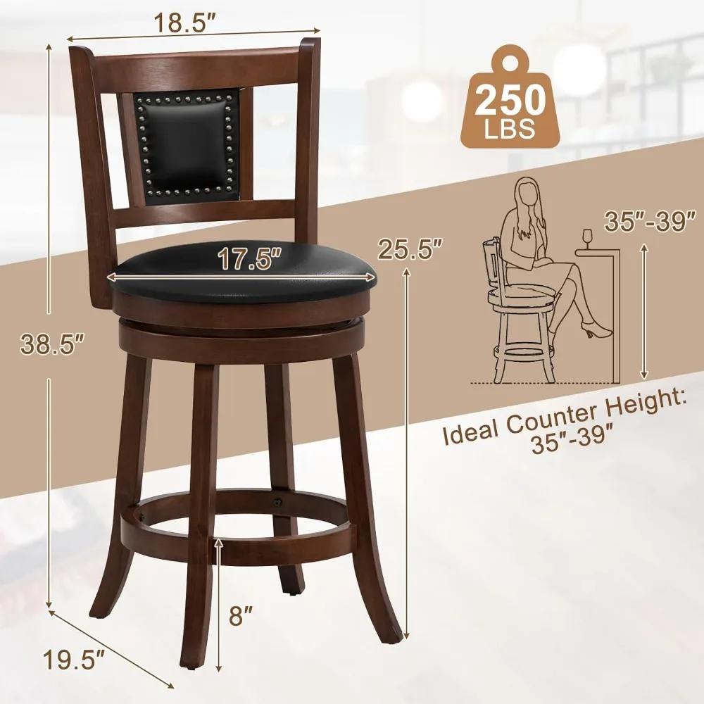 Café Chairs Counter Height w/Ergonomic  Soft Padded Seat, Rubber Wood Legs, Footrest, Armless Barstools, Café Chairs